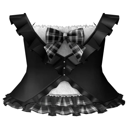 gothic plaid ruffle dress w bow - black white