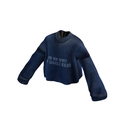 MARCHÉE - Washed Blue Slogan Boxy Knit Sweater