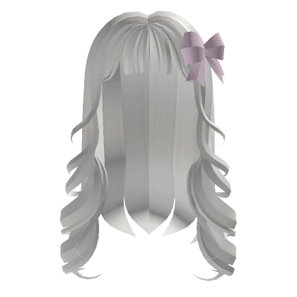 White Curly Hair w Bow