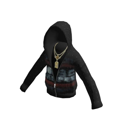 Streetwear Graffiti Zip Up Hoodie w Chains (Black)