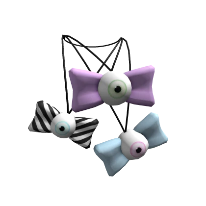 Pastel Goth Eyeball Bow Necklace Purple Green Blue