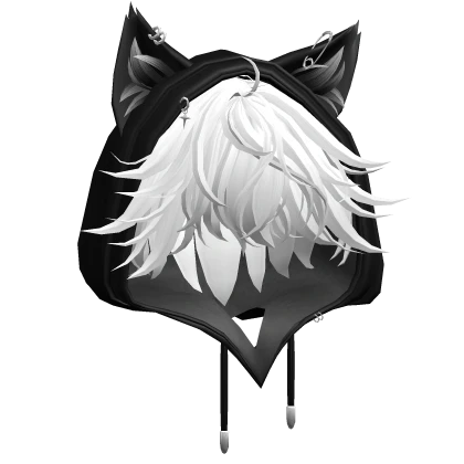 White Messy Anime Hair w/ Cute Cat Hood 