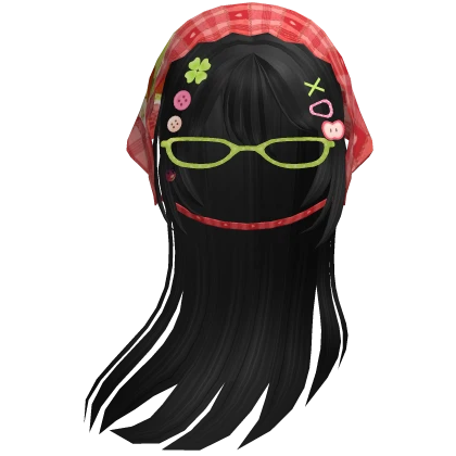 ♡ igari flowy hair w/ bandana and clips (black) 
