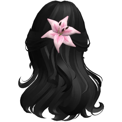 ♡ black summer half up hair with pink flower