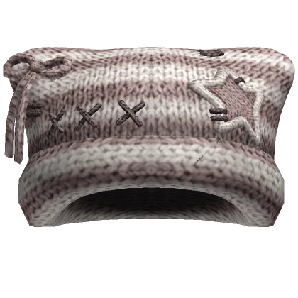 Striped Kitty Knit Stitches Beanie [Beige/White]