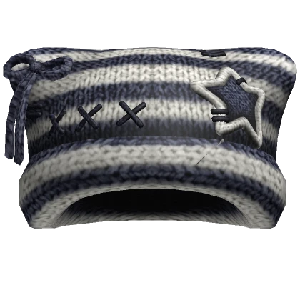 Striped Kitty Knit Stitches Beanie [White/Navy]