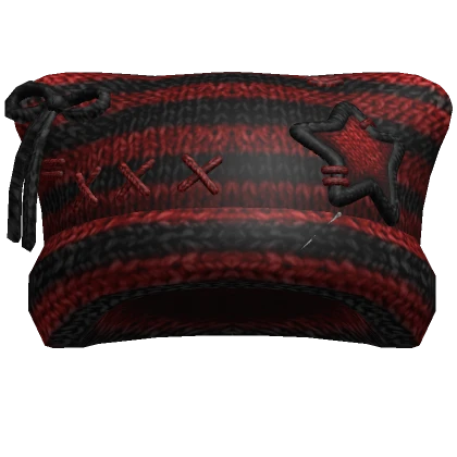 Striped Kitty Knit Stitches Beanie [Red/Black]