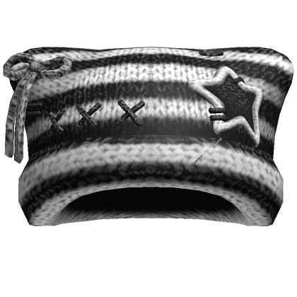 Striped Kitty Knit Stitches Beanie [Black/White]