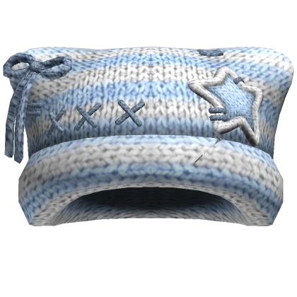 Striped Kitty Knit Stitches Beanie [White/Blue]