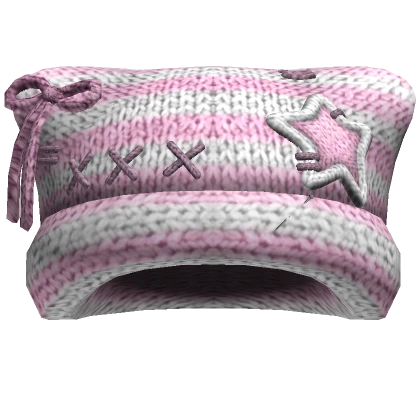 Striped Kitty Knit Stitches Beanie [White/Pink]