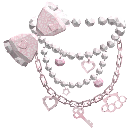 baby pink gyaru cheetah layered bow charm necklace