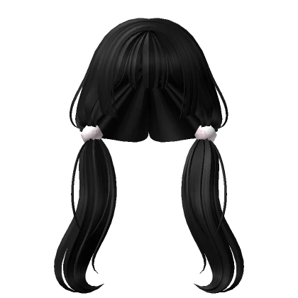 Kawaii Low Pigtails with Poms in Black