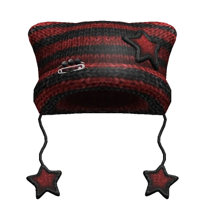 Striped Kitty Knit Pin Star Beanie [Black/Red]