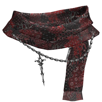 Red Paisley Esoteric Dagger Chain Neck Scarf