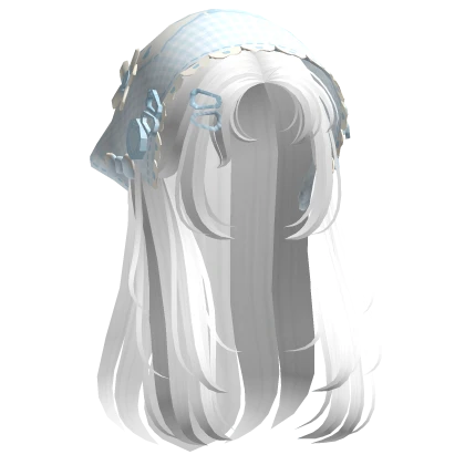 White Wispy Hair W/ Mori Kei Blue Bonnet