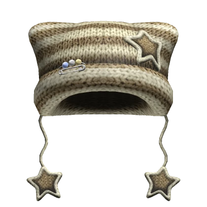 Striped Kitty Knit Pin Star Beanie [Beige/White]