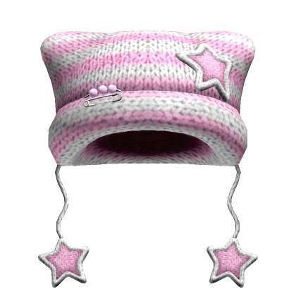 Striped Kitty Knit Pin Star Beanie [Pink/White]