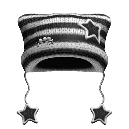 Striped Kitty Knit Pin Star Beanie [Black/White]