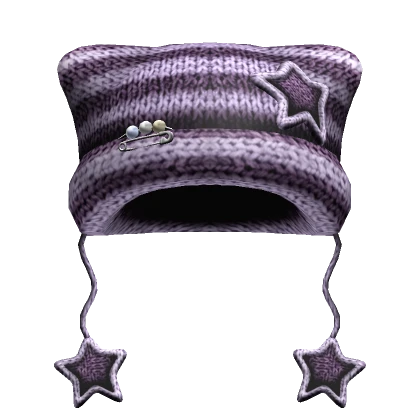 Striped Kitty Knit Pin Star Beanie [Purple]