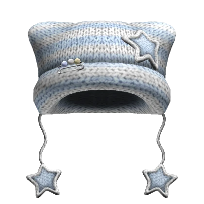 Striped Kitty Knit Pin Star Beanie [Blue/White]