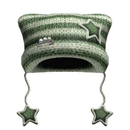 Striped Kitty Knit Pin Star Beanie [Sage Green]