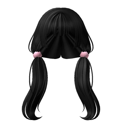 Kawaii Low Black Pigtails with Pink Poms