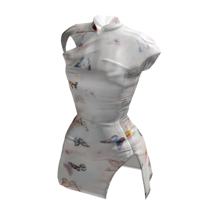 Silk Cheongsam Mini Dress (White)