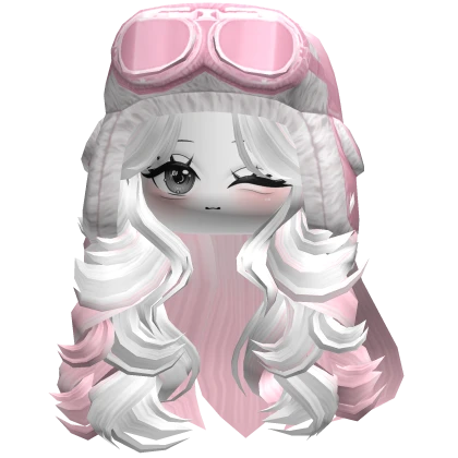 Messy Pink&White Wolf Cut w/ Ushanka & Chibi Face