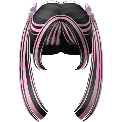 ♡ Black Hair Pigtails with Pink Ties ♡ Free