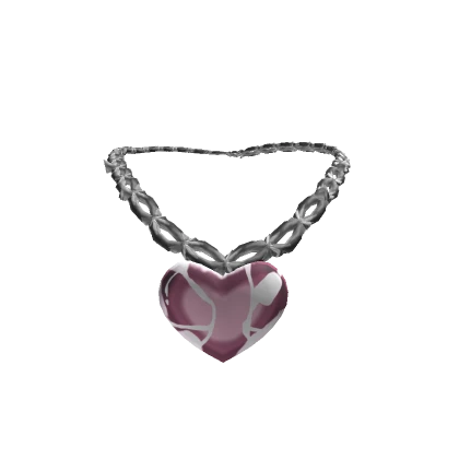 Pink Marble Y2K Heart Silver Chain Necklace