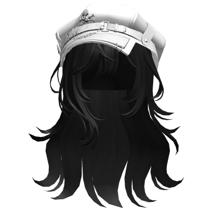 Black Graceful Layered Hair w/WhiteSkull Punk Cap