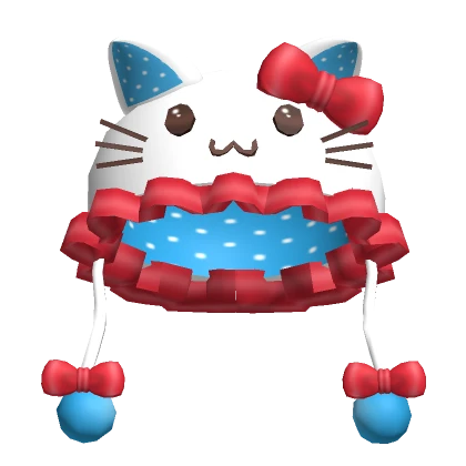 Kawaii Kitty Blue Red Ruffle Hat