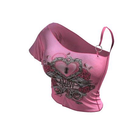 ʚ♡ɞY2K Emo / Goth Pink Asym Off-shoulder Top