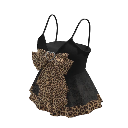 Y2K Gyaru Leopard Print Lace Top w Bow