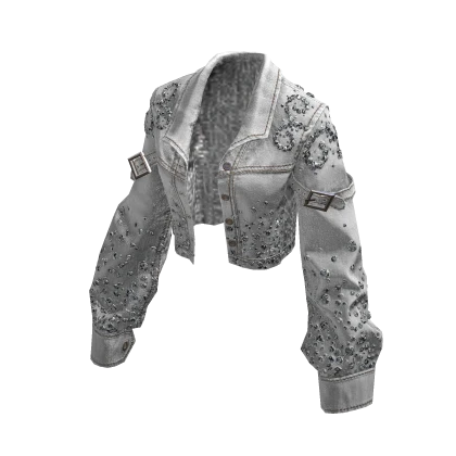 BB White KPop Denim Gemstone Jacket