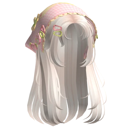 Beige Wispy Hair W/ Mori Kei Pink & Green Bonnet