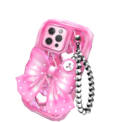 Y2K Kawaii Sparkly Pink Heart Bow Selfie Phone