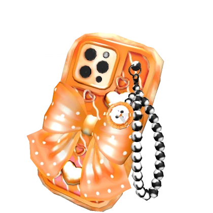 Y2K Kawaii Sparkly Orange Heart Bow Selfie Phone