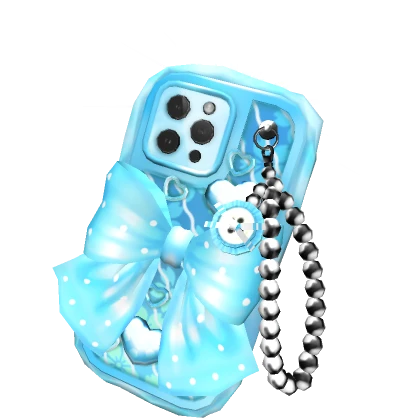 Y2K Kawaii Sparkly Blue Heart Bow Selfie Phone