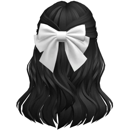 Soft Flowy Half up Hair w/ white Bow (Black)