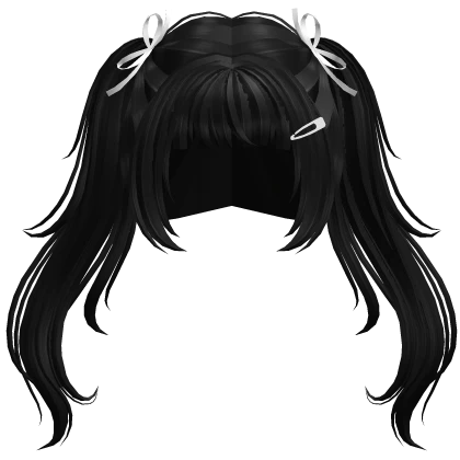 ♡ Anime Wavy Pigtails w/ Ribbons (Black)