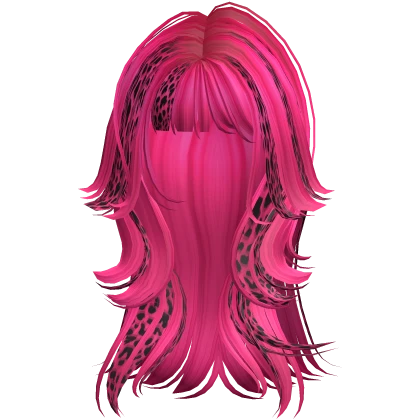 Long Leopard Messy Punk Wolfcut Hair (Hot Pink)