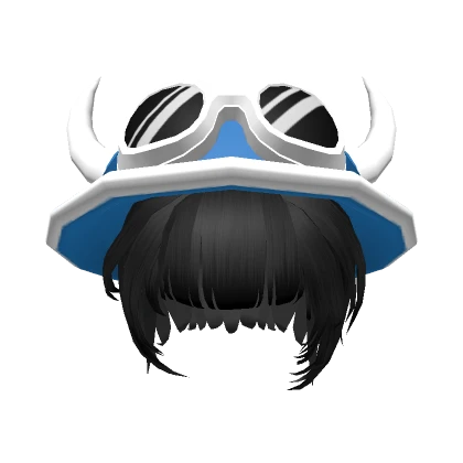 🍀Goggles Blue Horn Hat with Black Short Hair