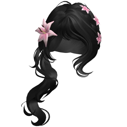 ♡ igari black summer ponytail with pink flower