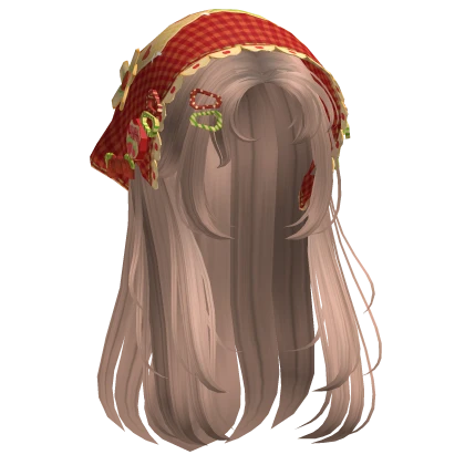 Milktea Wispy Hair W/ Mori Kei Red Bonnet