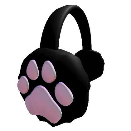 Black Fluffy Earmuffs w/ Pastel Pink Paws