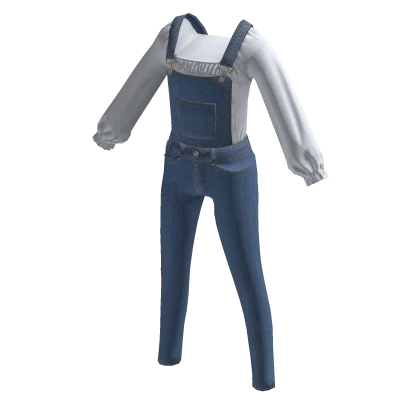 White Farm Blouse Top w/ Blue Denim Overalls