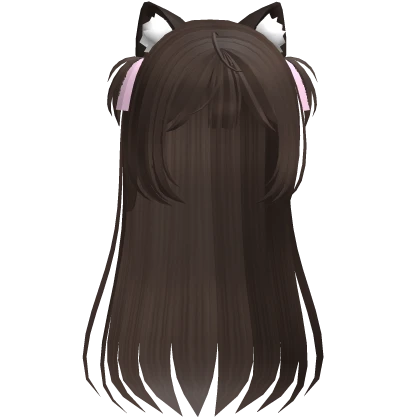 ♡ cutecore cat ears long hair w/ ribbons brown