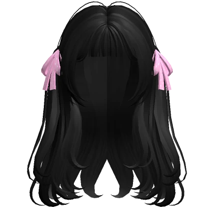 ♡ black cute dolly hair + pink polka dot ribbons