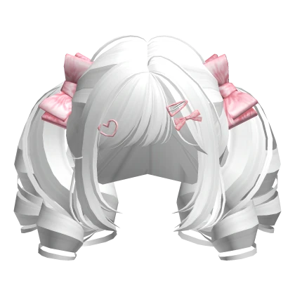 White Cutesy Curly Pigtails w/ Ribbon Clips